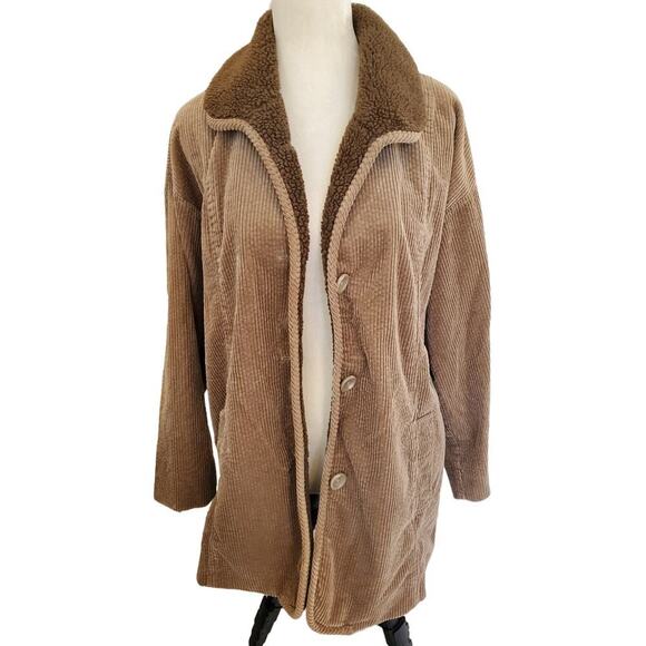 J.Jill Cord Corduroy Barn Jacket Coat Sherpa collar Large - Picture 1 of 12